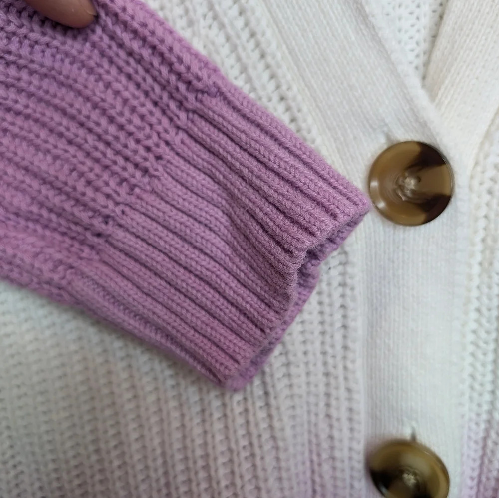 Ann Taylor Purple & White Ombre Knit Button Front Cardigan Woman Medium - Picture 8 of 10
